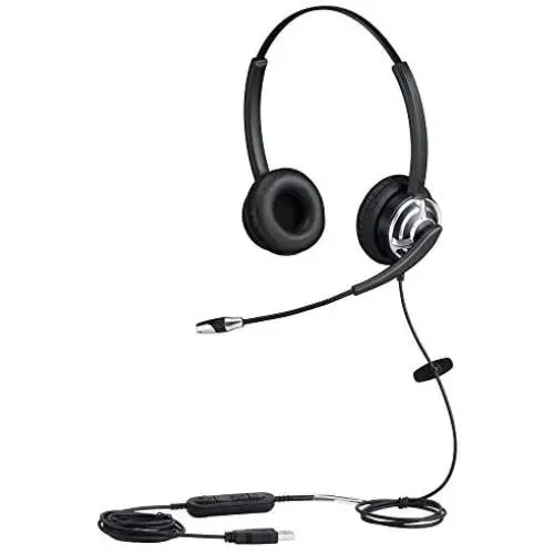 USB Telephone Headset with Noise Cancelling Nuance Dragon Dictation Microphone Computer PC Headset Dual Ear for Skype Chat, Online Learing, Conference Calls, Voice Chat, Softphones Call, Gaming etc