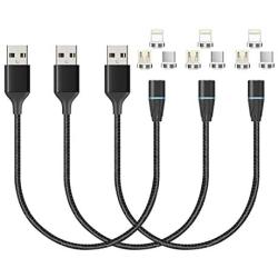 NetDot 12th Generation 3 in 1 Magnetic Fast Charging Cable Data Line Nylon Braided Compatible with Micro USB Type-C Android Smartphones and i-Products(1ft / 3 Pack Black)