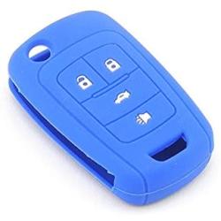 iSaddle Silicone Protecting Vehicle Remote Start Key Case Cover Fob Holder for Chevrolet Camaro Cruze Equinox Malibu Orlando Sonic (Dark Blue Color)