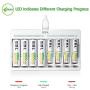 EBL Rechargeable AA Batteries 2800mAh 8 Pack and 8-Bay AA AAA Individual Rechargeable Battery Charger with 5V 2A USB Fast Charging Function