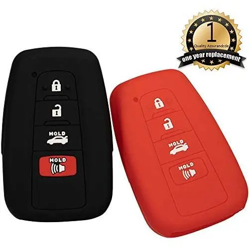 Lcyam Black Red Soft Material Silicone 4 Buttons Key Fob Cover Case Fits for 2019 2020 2021 Toyota RAV4 XLE Camry Hybrid XSE Corolla Avalon Smart Key