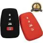 Lcyam Black Red Soft Material Silicone 4 Buttons Key Fob Cover Case Fits for 2019 2020 2021 Toyota RAV4 XLE Camry Hybrid XSE Corolla Avalon Smart Key