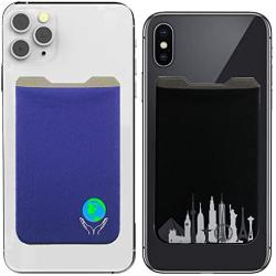 Phone Wallet - Adhesive Card Holder - Cell Phone Pouch - Stick on Lycra Pocket by Gecko - Carry Credit Cards and Cash (1xEARTH-1xCITY)