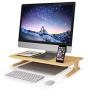 FurniArt Height Adjustable Wooden Desk Monitor Stand Riser with Storage for MacBook,iMac,Chromebook,Office Computer Solid Wood (Matte Finish)