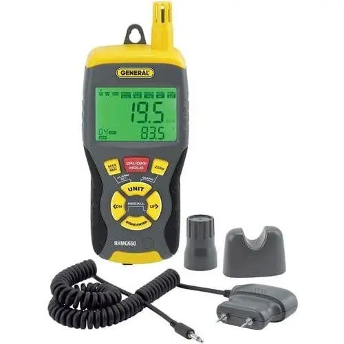 General Tools RHMG650 9-In-1 Thermo-Hygrometer with Pin/Pinless Moisture Meter