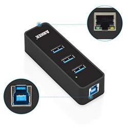Anker 3-Port USB 3.0 HUB with 10/100/1000 Gigabit Ethernet Converter (3 USB 3.0 Ports, A RJ45 Gigabit Ethernet Port, Support Windows XP, Vista, Win7/8 (32/64 bit), Mac OS 10.6 and Above, Linux) Black