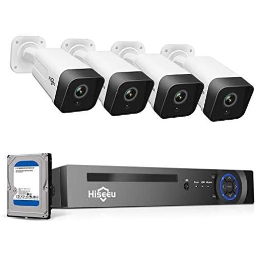 Hiseeu 5MP PoE Security Camera System,8CH PoE NVR with Face Detect,1TB Hard Drive, 4Pcs 5MP IP Outdoor Security Camera,1-Way Audio,H.265+ Wired Home Surveillance Kit No Monthly Fee