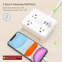Power Strip with USB, TROND Flat Plug Outlet Extender with 3 USB Ports and 3 Widely Spaced Outlets, Wall Mountable, 4.5ft Extension Cord, for Nightstand Office Hotel Cruise Ship, White