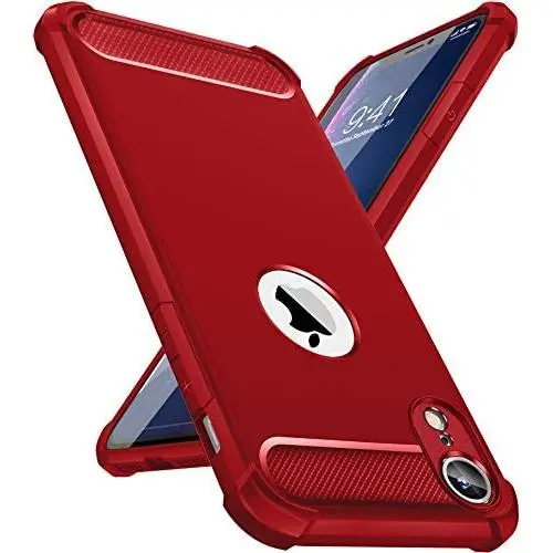 iPhone XR Case with Card Holder and[Screen Protector Tempered Glass x2Pcs] SUPBEC Protective Ultra-Thin-Slim Cover with Silicone TPU Shockproof Rubber Wallet Case for iPhoneXR 6.1''-Red