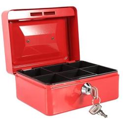 Oumij Cash Box with Combination Lock Safe Metal Money Box for Security Lock Box Digital Safe-Electronic Steel for Home, Business or Travel(Red)