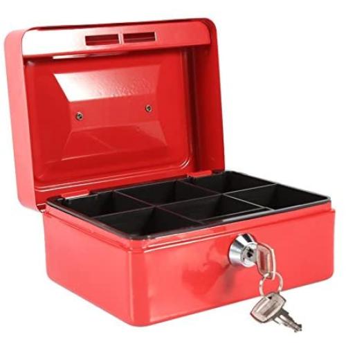 Oumij Cash Box with Combination Lock Safe Metal Money Box for Security Lock Box Digital Safe-Electronic Steel for Home, Business or Travel(Red)