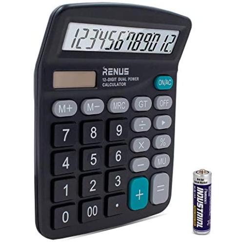 RENUS Calculator Electronic Desktop Calculator with 12 Digit Large Display, Solar Battery LCD Display Office Calculator