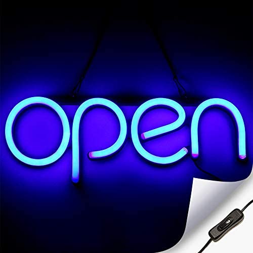 LED Neon Open Sign Light for Business with ON & Off Switch - Lightweight & Energy Efficient for Restaurants Offices Retail Shops Window Storefronts - Blue
