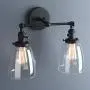 Phansthy 2-Light Vintage Style Industrial Wall Light Sconce Light Fixture with 5.6Inches Oval Cone Clear Glass Shade (Black)