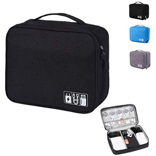Emoly Electronic Organizer Travel, Universal Waterproof Carrying Case Cable Organizer Electronics Accessories Cases for USB Cables, Charger, Power Bank, Phone, E-Book Kindle, iPad or Tablet (Black)