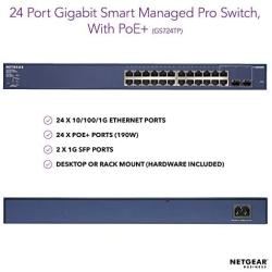 NETGEAR 24-Port PoE Gigabit Ethernet Smart Switch (GS724TP) - Managed with 24 x PoE+ @ 190W, 2 x 1G SFP, Desktop/Rackmount, and ProSAFE Limited Lifetime Protection