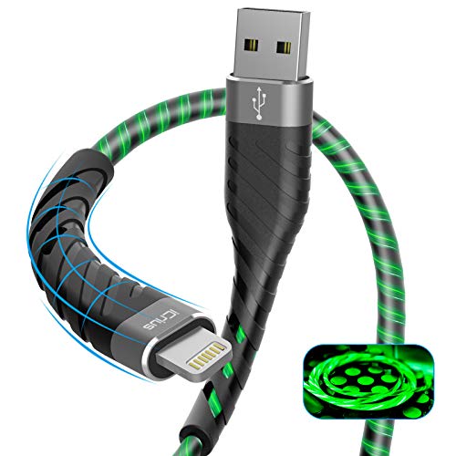 iPhone Charger, iCrius [Apple MFi Certified] 6Ft Led Light Up Lightning Cable USB Fast Charger Charging Cord Compatible with iPhone 11 Pro Max XS XR X 8 7 6 Plus SE iPad and More(Green)