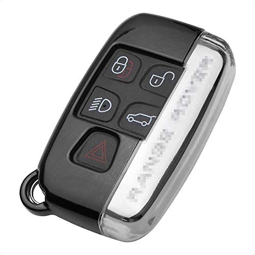 TANGSEN Key Fob Case for JAGUAR F-PACE F-TYPE XE XF XFR XJ for LAND ROVER RANGE ROVER DISCOVERY EVOQUE LR2 LR4 SPORT 5 Button Keyless Entry Remote Metallic Black Luster ABS Transparent Plastic