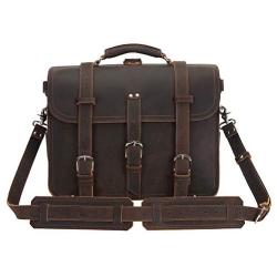 Polare Mens Full Grain Leather 16 Briefcase Shoulder Messenger Bag Fit 15.6 Laptop