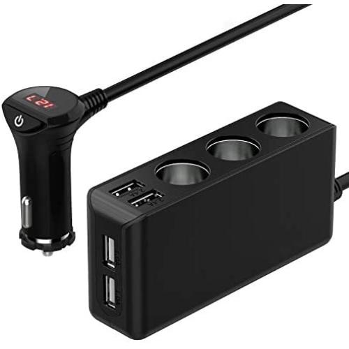 [Updated Version] 3-Socket Cigarette Lighter Splitter,120W 12V/24V Car Power DC Outlet Adapter with 6.8A 4 USB Charging Ports Car Charger