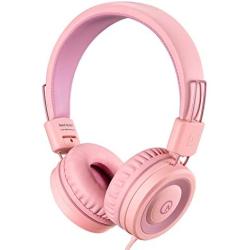 Kids Headphones-Noot Products K11 Foldable Stereo Tangle-Free 5ft Long Cord 3.5mm Jack Plug in Wired On-Ear Headset for iPad/Amazon Kindle,Fire/Girls/School/Laptop/Travel/Plane/Tablet-Soft Pink