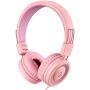 Kids Headphones-Noot Products K11 Foldable Stereo Tangle-Free 5ft Long Cord 3.5mm Jack Plug in Wired On-Ear Headset for iPad/Amazon Kindle,Fire/Girls/School/Laptop/Travel/Plane/Tablet-Soft Pink