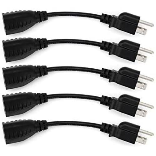 6-Inch Power Extension Cable, 5-Pack, Outlet Saver, 18 AWG