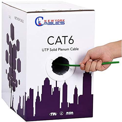 CAT6 Plenum Cable 1000ft (CMP) | Easy to Pull Fluke Tested Plenum Rated Wire | 23AWG Solid 550MHz, 4Pair 10Gigabit UTP Internet Cable, Available in Multi Colors (Green)