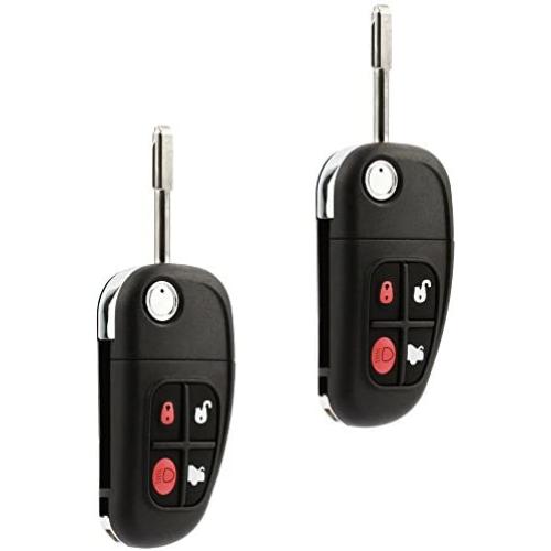 Car Key Fob Keyless Entry Remote Flip fits 2001 2002 2003 2004 2005 2006 2007 2008 Jaguar S-Type, X-Type, XJ8 (NHVWB1U241), Set of 2