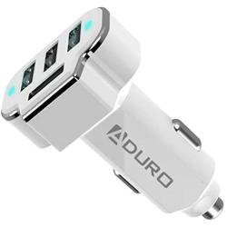 Aduro 4 Port Car Charger USB Adapter, 12V Fast Car Charger USB Adapter Power Station 5.2A/26W Output (White)
