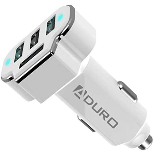 Aduro 4 Port Car Charger USB Adapter, 12V Fast Car Charger USB Adapter Power Station 5.2A/26W Output (White)
