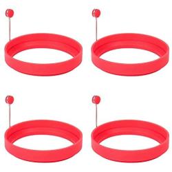 Emoly Silicone Egg Ring, 100% Food Grade Egg Cooking Rings, Egg Rings Non Stick, Egg Cooking Rings, Perfect Fried Egg Mold or Pancake Rings (New, 4pcs, Red)