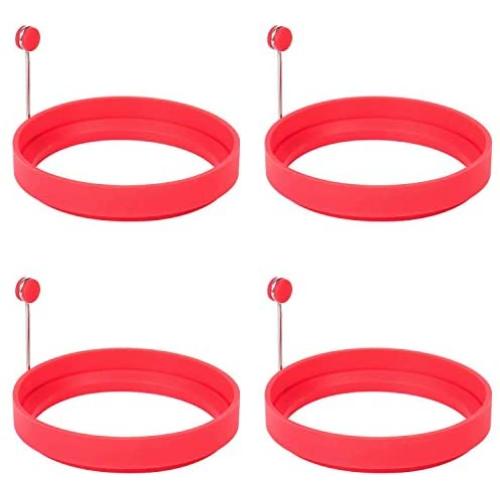 Emoly Silicone Egg Ring, 100% Food Grade Egg Cooking Rings, Egg Rings Non Stick, Egg Cooking Rings, Perfect Fried Egg Mold or Pancake Rings (New, 4pcs, Red)
