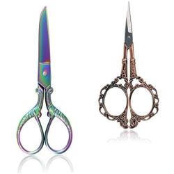 BIHRTC 5 Inch Sewing Scissors and 4.5 Inch Embroidery Scissors Craft Office Fabric Stainless Steel Sharp Tip Scissors Shears for Embroidery Art Work Needlework Cross Stitch and Daily Activities