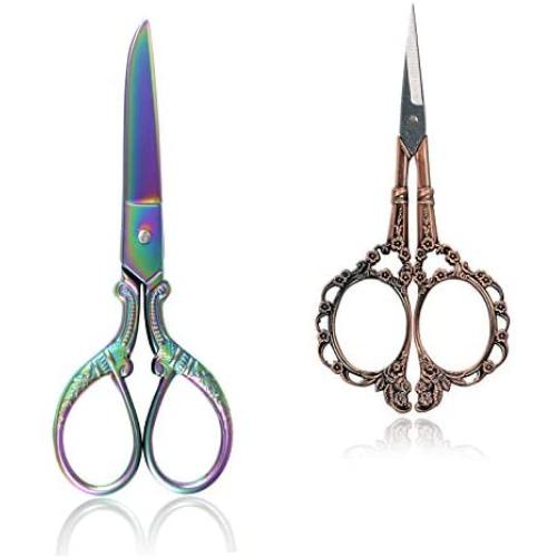 BIHRTC 5 Inch Sewing Scissors and 4.5 Inch Embroidery Scissors Craft Office Fabric Stainless Steel Sharp Tip Scissors Shears for Embroidery Art Work Needlework Cross Stitch and Daily Activities