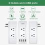 EyGde Power Strip Wall Outlet Extender with 6 Outlets(3 Sided) and 4 USB Ports, Outlet Splitter with Rotating Plug, Multi Plug Outlet for Travel, Home, Dorm, Office, 1700 Joules, White