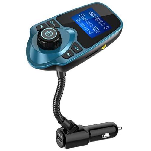 Nulaxy Bluetooth Car FM Transmitter Audio Adapter Receiver Wireless Handsfree Voltmeter Car Kit TF Card AUX 1.44 Display – KM18 Peacock Blue　