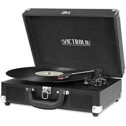 Victrola Vintage 3-Speed Bluetooth Portable Suitcase Record Player with Built-in Speakers | Upgraded Turntable Audio Sound| Includes Extra Stylus | Black, Model Number: VSC-550BT-BK