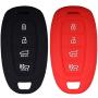 Lcyam Key Fob Cover Silicone Protection Case Remote Holder Fits for 2019 2020 Hyundai Kona Santa Fe Veloster Sonata Keyless Smart Key 4 Button (Black Red)
