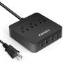 Kinfayv Power Strip with 4 USB Ports & 3 Outlets - Portable USB Strip Surge Protector Desktop Charging Station USB Power Cord with On/Off Switch & 5 Feet Cord for Travel, Hotel, Office