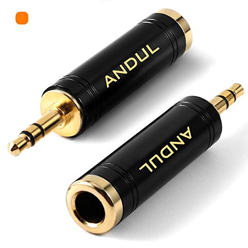 ANDUL 1/4 to 3.5mm Stereo Pure Copper Headphone Adapter,3.5mm(1/8) Plug Male to 6.35mm (1/4) Jack Female Stereo Adapter for Headphone, Amp Adapte, Black 2-Pack