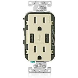 Leviton T5632-I USB Charger/Tamper-Resistant Duplex Receptacle, 15-Amp, Ivory, 1-Pack