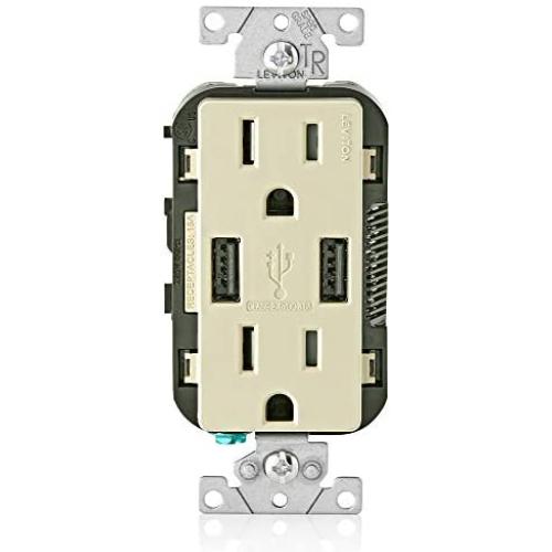 Leviton T5632-I USB Charger/Tamper-Resistant Duplex Receptacle, 15-Amp, Ivory, 1-Pack