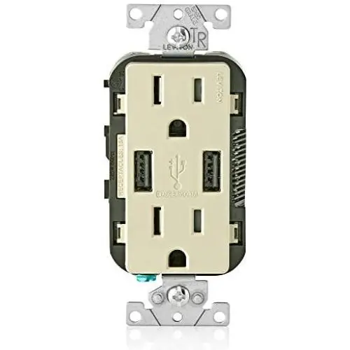 Leviton T5632-I USB Charger/Tamper-Resistant Duplex Receptacle, 15-Amp, Ivory, 1-Pack