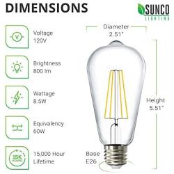 Sunco Lighting 8 Pack ST64 LED Bulb, Dimmable, Waterproof, 8.5W=60W, 6000K Daylight Deluxe, Vintage Edison Filament Bulb, 800 LM, E26 Base, Restaurant or String Lights - UL