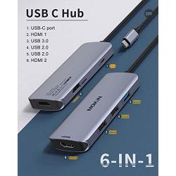 USB C to Dual HDMI Adapter, USB C Docking Station Dual HDMI Monitors for Windows,USB C Adapter with Dual HDMI,3 USB Port,PD Port Compatible for Dell XPS 13/15, Lenovo Yoga,etc