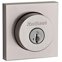 Kwikset 91580-001 Halifax Slim Square Single Cylinder Deadbolt featuring SmartKey in Satin Nickel