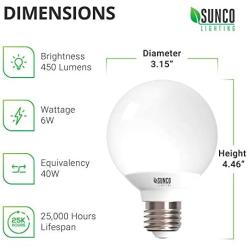 Sunco Lighting 4 Pack G25 LED Globe, 6W=40W, Dimmable, 450 LM, 3000K Warm White, E26 Base, Ideal for Bathroom Vanity or Mirror - UL & Energy Star