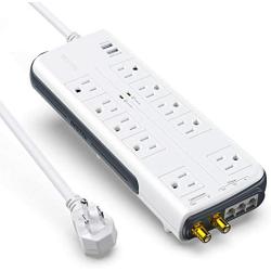 BESTEK 10-Outlet 6 Feet Extension Cord 4000 Joules Power Strip with USB 15A 1875W Surge Protector with Dual 2.4A USB Charging Port Desktop Charging Station, Wide Spaced Outlet for Large Plug