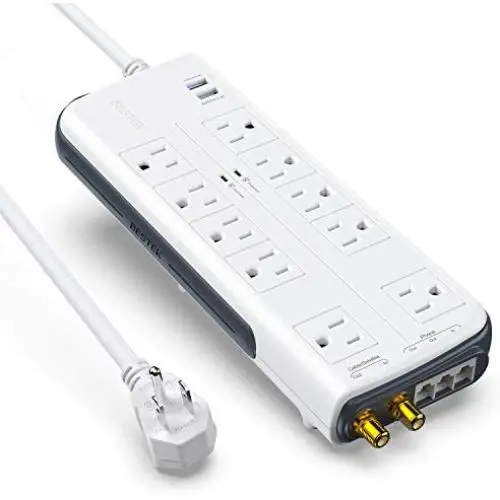 BESTEK 10-Outlet 6 Feet Extension Cord 4000 Joules Power Strip with USB 15A 1875W Surge Protector with Dual 2.4A USB Charging Port Desktop Charging Station, Wide Spaced Outlet for Large Plug